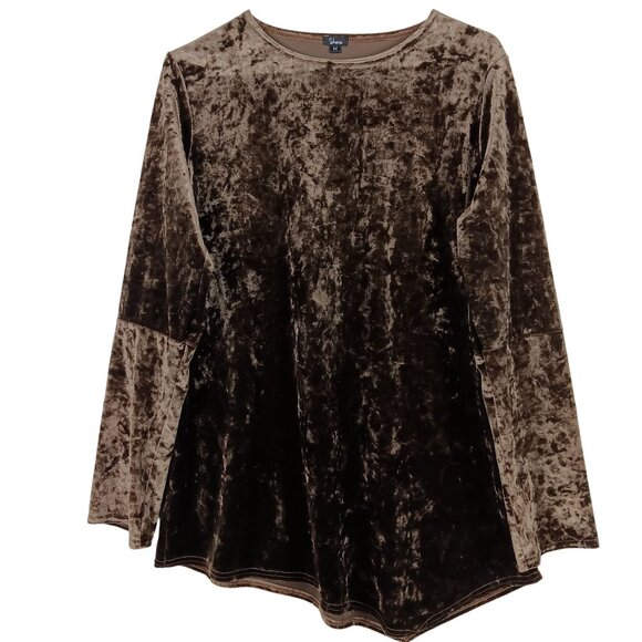 Shana Womens Crushed Velvet Long Sleeve Tunic Top Brown Size Medium - Picture 1 of 4